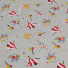 At the Circus on Grey 100% Cotton Poplin