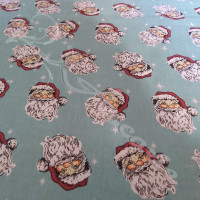 Jolly Santa Faces on Blue Polycotton Print