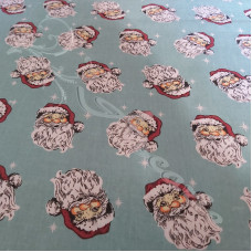 Jolly Santa Faces on Blue Polycotton Print