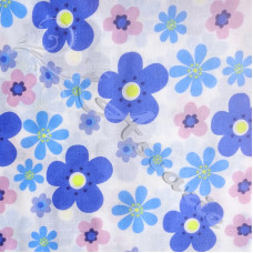 Blue & Pink  Flowers on white Polycotton