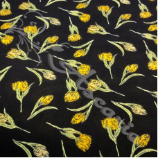 Yellow Tulip Flowers on Black Polycotton