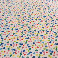 Multi Coloured Ditzy Hearts on White PolyCotton