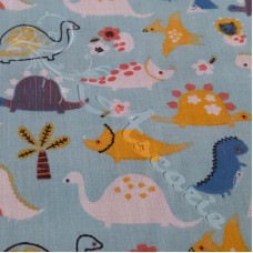 Dinosaurs  on Blue Polycotton