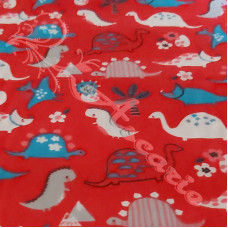 Dinosaurs  on Red Polycotton