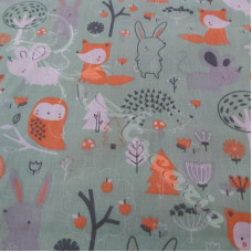 Forest Friends on Green Polycotton