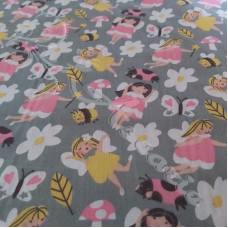 Fairies  on Grey Polycotton