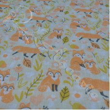 Fox Family on Cream Polycotton