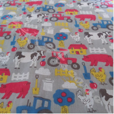 Farmyard on Grey PolyCotton