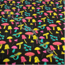 Mushrooms on Black PolyCotton