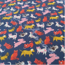 Puppies & Kittens on Navy Polycotton