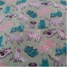 Puppies & Kittens on Mint Polycotton