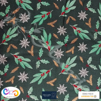 John Louden Christmas Metallic Mistletoe Design 100% Cotton Green