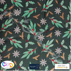 John Louden Christmas Metallic Mistletoe Design 100% Cotton Green