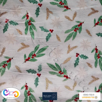John Louden Christmas Metallic Mistletoe Design 100% Cotton Cream