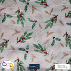 John Louden Christmas Metallic Mistletoe Design 100% Cotton Cream