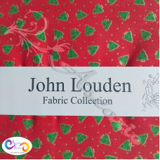 John Louden Christmas Metallic Small Christmas Trees Design 100% Cotton Red