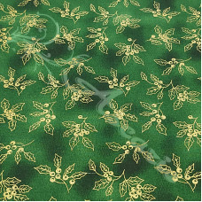 Christmas Sparkling Gold Holly on Green 100% Cotton from John Louden