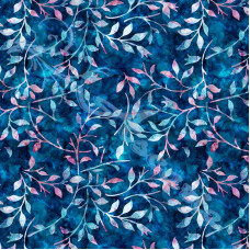 Leafy Trail Batiks Blues 100% Cotton Poplin