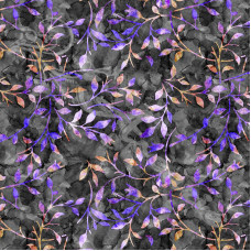 Leafy Trail Batiks Blacks & Purple 100% Cotton Poplin