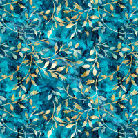 20cm Leafy Trail  Turquoise 100% Digital Cotton Poplin