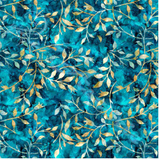 Leafy Trail  Turquoise 100% Digital Cotton Poplin