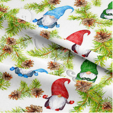 Gonks in Pine Christmas on White 100% Digital Cotton 