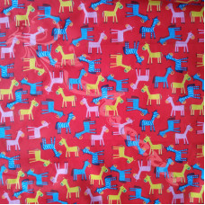 Donkeys on Red Polycotton