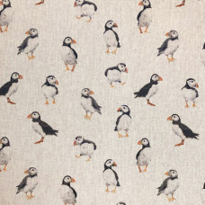 Digital Linen Puffins Cotton Rich Fabric