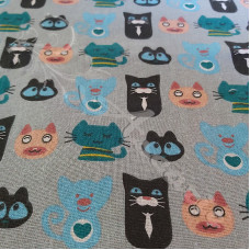 Cotton Rich Linen Look Cartoon Cats