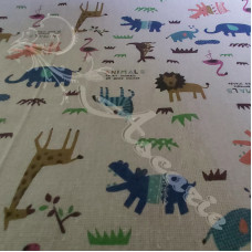  Cotton Rich Safari Animals on Linen Look Fabric