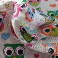  Cotton Rich Linen Look Owls & Hearts