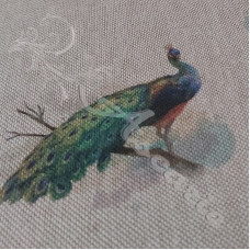 Digital Linen Look Peacocks on Cotton Rich Fabric
