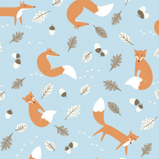 Mr Fox  on Blue 100% Cotton Fabric