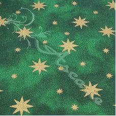 Christmas Gold Stars on Green Background 100% Cotton 