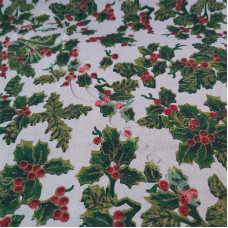 Large Christmas Holly on White 100% Cotton 