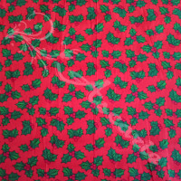 Christmas Holly on Red Polycotton Print