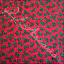 Christmas Holly on Red Polycotton Print