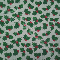 Christmas Holly on White Polycotton Print