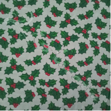 Christmas Holly on White Polycotton Print