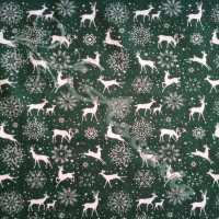 Nordic Reindeer & Snowflakes on Green Polycotton Print