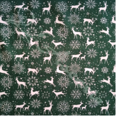 Nordic Reindeer & Snowflakes on Green Polycotton Print