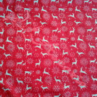 Nordic Reindeer & Snowflakes on Red Polycotton Print