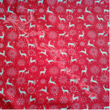 Nordic Reindeer & Snowflakes on Red Polycotton Print