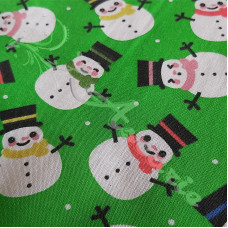 Snowmen on Green Polycotton Print