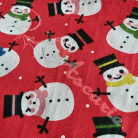 Snowmen on Red Polycotton Print