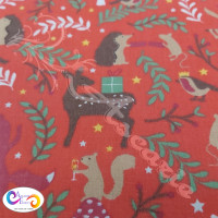 Woodland Animals with xmas presents Polycotton Print