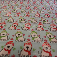 Dogs ready for Winter Walks on Blue Polycotton Print