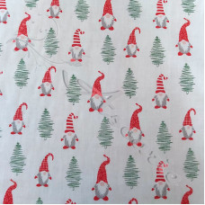 Nordic Santa Gnomes on White Polycotton Print