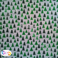 Small Green Christmas Trees on White Polycotton Print