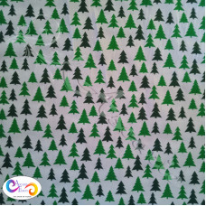 Small Green Christmas Trees on White Polycotton Print